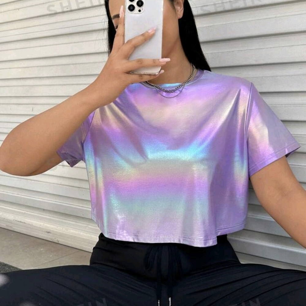 Purple Plus Holographic Crop Tshirt